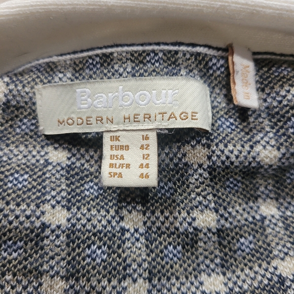 Barbour Women's Hebrides Plaid Cotton Cardigan Size 12 Cream Black Green Preppy - Picture 12 of 13